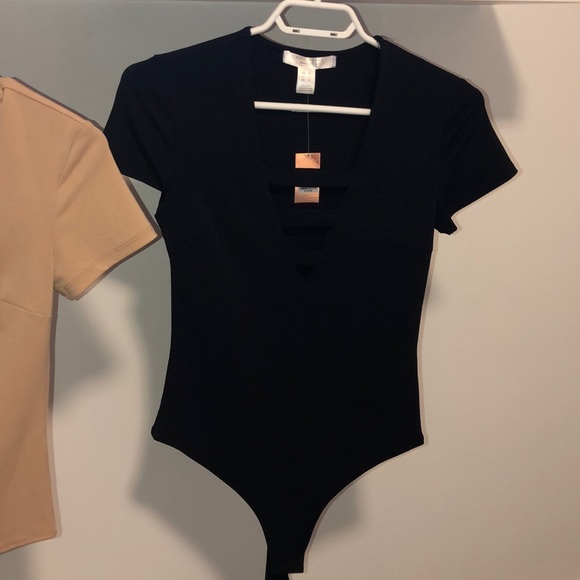 Beige/ camel & black T shirt bodysuit - Picture 2 of 4